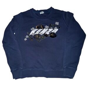 Kenzo Sweatshirt 10? Navy Blue Floral Embroidered Logo Crewneck Pullover Luxury